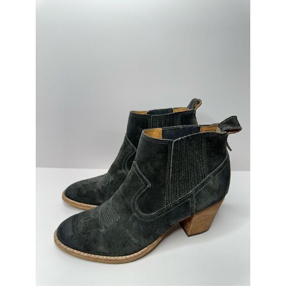 Dolce Vita Western Boots Size 8 Womens Gray Leather Suede Pull On Ankle Booties - Picture 2 of 12